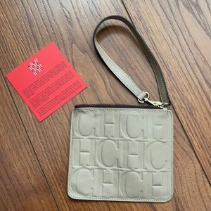 Carolina Herrera small pouch w handle dark beige